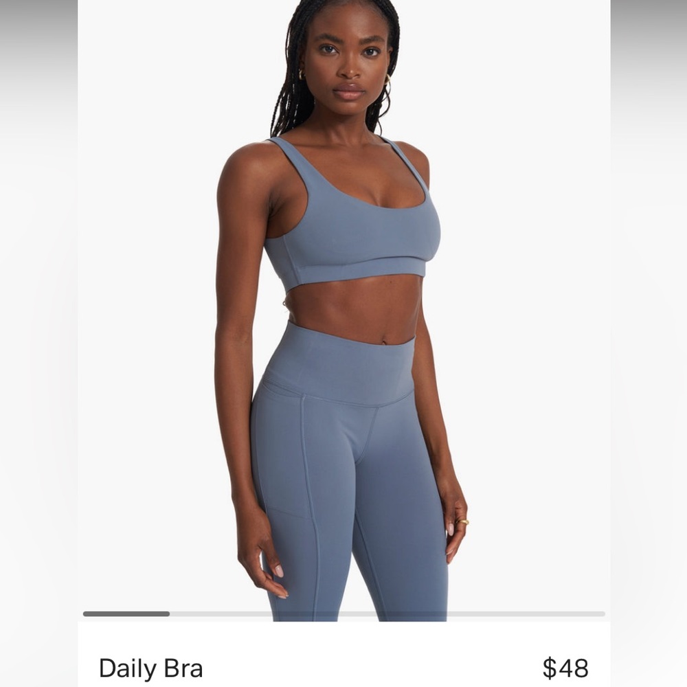 VUORI Studio Pocket Short AND Daily Bra in color Light Azure